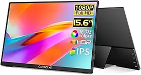Monitor portátil de viagem CAPERAVE FHD de 15,6” 1080p com suporte e alto-falante, segundo monitor USB C e HDMI, tela externa de jogos para laptop, PC, Mac, telefone, Xbox, Switch, PS5/4