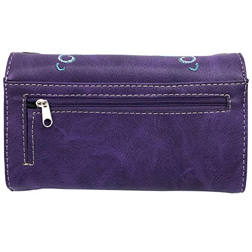 Justin West Brown Horse Embroidery Studded Concealed Carry Handbag Purse Matching Wallet (Purple Wallet)4