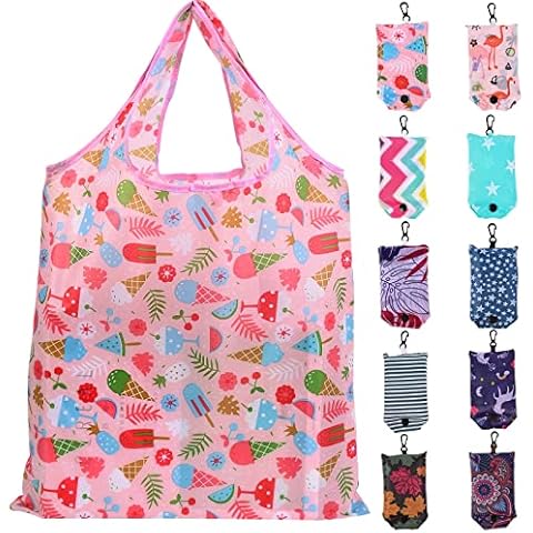 Litthing Einkaufstasche, faltbar, 10 Stück, wiederverwendbar, aus Polyester Cover