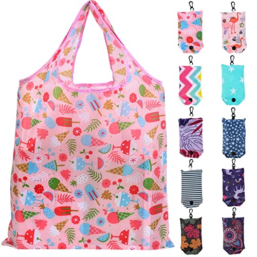 Litthing Shopping Bags Reusable Shopping Totes 10PCS Foldable in Pouch Grocery Bags for Women Shopping Organizing Shopper Gifts Travel Large Heavy Duty Washable (Style 2)