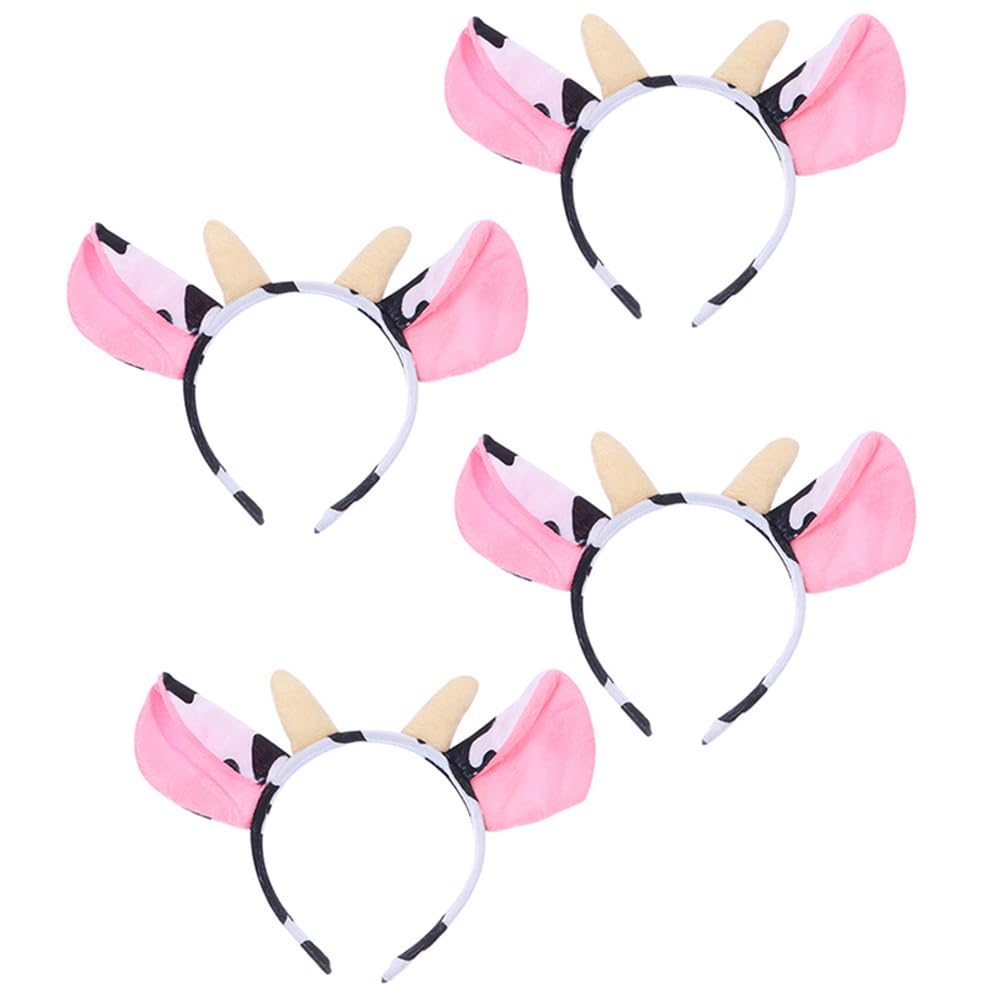 Homoyoyo 4pcs Animal Headband Stuffed with Cow Print Horns and Ears,Makeup Headbands Cow Ear Headband Party Headbands Cosplay Costume Accessories