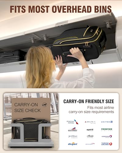 Carry On Luggage 22x14x9 Airline Approved, 20 Inch Softside Suitcase with 4 Pcs, Lightweight Luggage for Women with TSA Lock and 4 Spinner Wheels, Soft Side Carry-on Suitcases for Travel, Black4