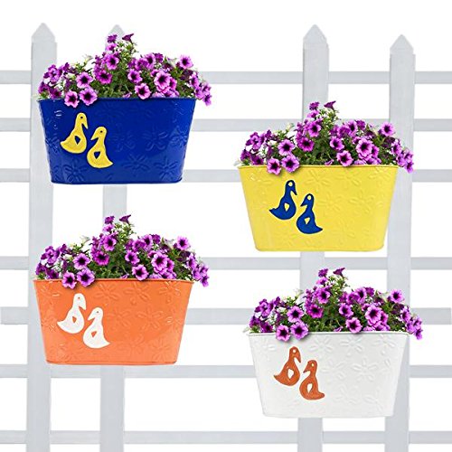 TrustBasket Duck Designer Oval Railing Planters - Set of 4 (Blue, Yellow, Orange, White)|Heavy Duty Highly Durable Plant containerGamla for Indoor Home Decor & Outdoor Balcony Garden (B07B4FLW8V) Amazon Price History, Amazon Price Tracker