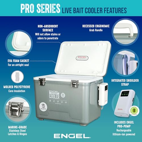 Image of ENGEL Live Bait Cooler PRO for Fishing - Portable Minnow and Bait Bucket with Lithium-Ion Rechargeable Aerator