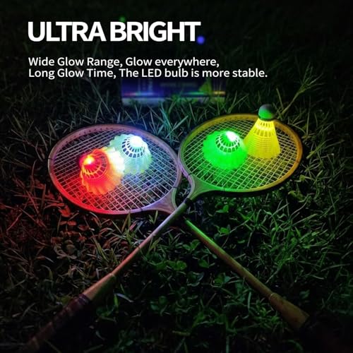 Image of Glow in The Dark Badminton Birdies,LED Badminton Shuttlecocks for Family Backyards Practice,4 /5 /6 PCS Nylon /Goose Feather Long Lasting Light Up Birdie Balls Set for Indoor Outdoor Sports