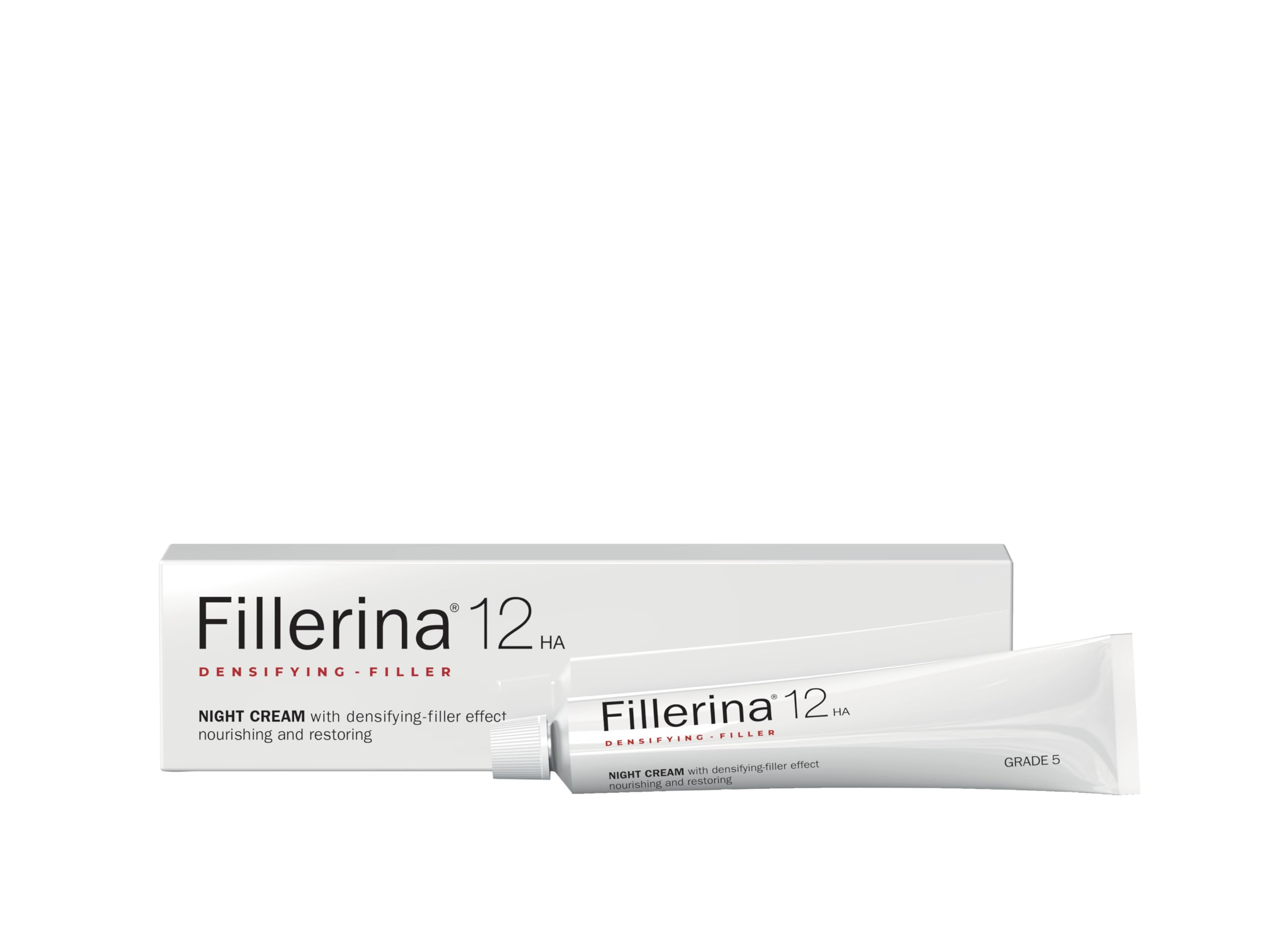 Fillerina Night Cream - Grade 5 with 12 Hyaluronic Acids, Collagen & Elastin - Anti-Aging Moisturizer for Wrinkles, Fine Lines & Volume Loss - Hydrating, Firming, & Smoothing Face & Neck Cream - 50ml