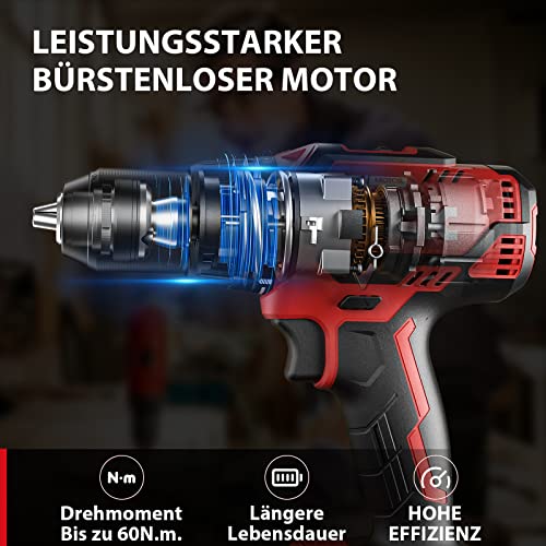 DCK Bürstenlose Schlagbohrmaschine, Schlagbohrer mit 20 V Ladegerät und 4,0 Ah Akku, 60 N.m. Drehmoment, 13mm… – Bild 3