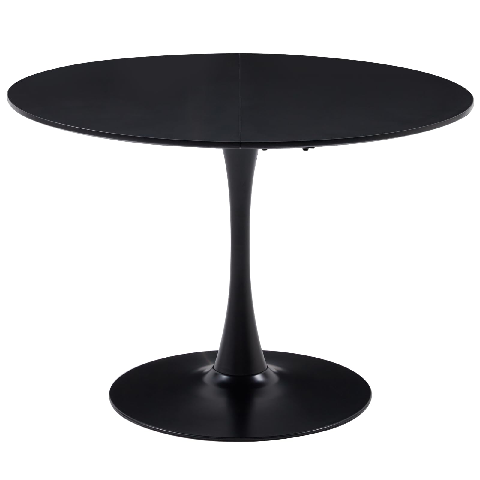 Mesa de Comedor Redonda de 110 cm, Negra, Mesa Grande para 4-6 Personas, Tablero de MDF con Patas de Hierro Resistentes, Ideal para Cocina, Sala de Estar, Comedor y cafetería