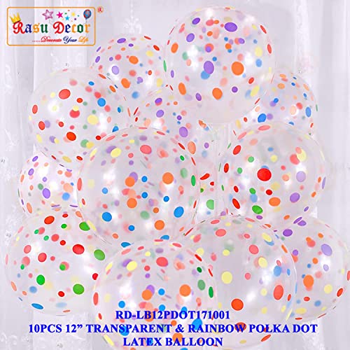 Image of RasuDecor 10 Pieces 12 inch Polka Dot Latex Balloon Transparent and Rainbow Dot Colorful Balloons, 12 Inch Latex Polka Dots Balloons for Kids Women Men Birthday Easter Engagement Wedding, Halloween Party Supplies Decor #RasuImpex (10Pcs 12 inchPolkaDotTrprtRainbow)