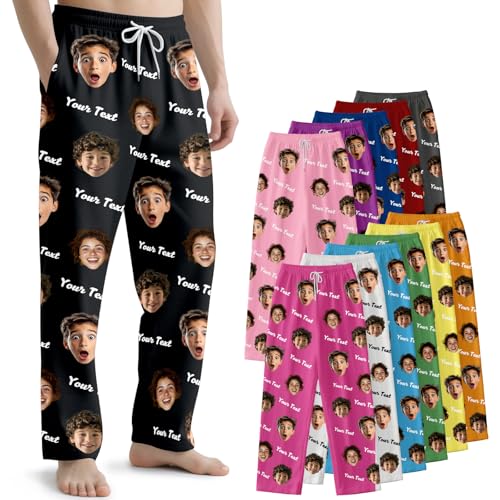 Custom Pajamas Pants with Photo Text, Personalized Pajamas Pants with Face, Funny Custom Gifts for Men Women