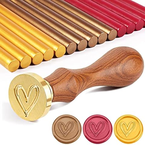 15 Stück Siegelwachs mit 1 Stück Wachssiegel Stempel, Siegelwachs set für Umschlag/Einladungen/Karten/Geschenk/Retro Wachs Siegel - Herz Stempel Cover