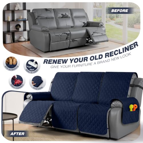 Image of TAOCOCO 100% Waterproof Recliner Sofa Covers Reversible, Dark Blue
