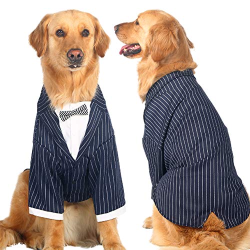 DORA BRIDAL Pet Bow Tie Suit for Large Extra Large Dogs Striped Tuxedo with Tie Fashion Pets Costume for Wedding Photoshoot Party Prom 5XL (Color: Black)