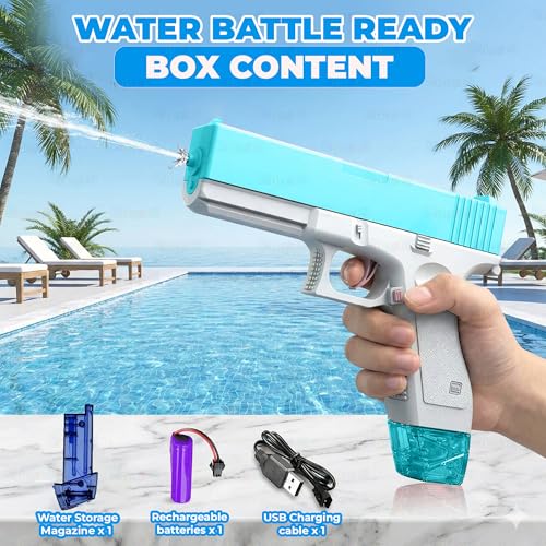 Image of Electric Pressure Water Gun - Rechargeable High-Pressure Automatic Water Toy for Babies, Kids & Adults - Long-Range Water Shooting, USB Rechargeable - Ideal for Holi, Pool & Outdoor Water Fun