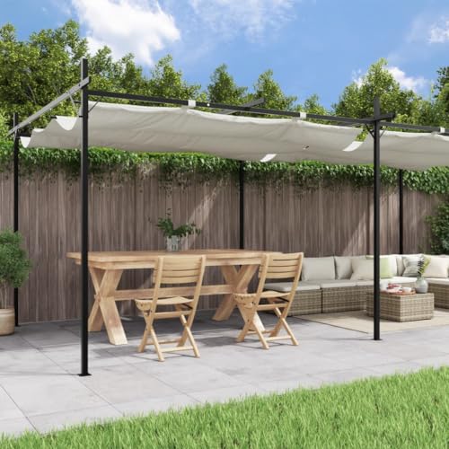 Festnight Pérgola de Aluminio con Techo Retráctil, Cenador de Jardín con Tcho Retráctil, Pérgola de Jardin 6x3m, Cenador con Tela de Poliéster Resistente al Agua y a UV, Uso para el Exterior Crema