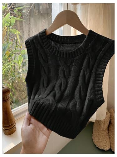 Milumia Women's Cable Knit Crew Neck Sweater Vest Cropped Top Sleeveless Ribbed Crop Tank Top4