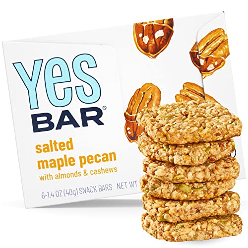 YES Bar Salted Maple Pecan Plant Based Protein, Decadent Snack Bar