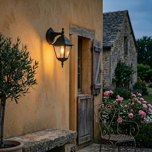 Arum LIGHTING - Applique Murale Extérieure Descendante BELLERIVE, Lanterne Style Parisien Noir Mat, Fonte d'Aluminium et Verre, Culot E27, Étanche IP44,...