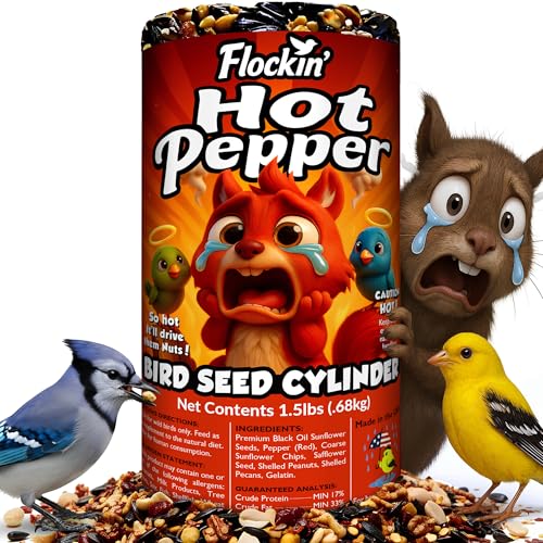 Hot Pepper Bird Seed Cylinders with Hole – Spicy Birdseed to Reduce Squirrels – Bird Seeds for Outside Wild Birds – No Mess Birdseed – Hot Birdseed with No Filler – All Natural, USA Made (4' x 7.75')