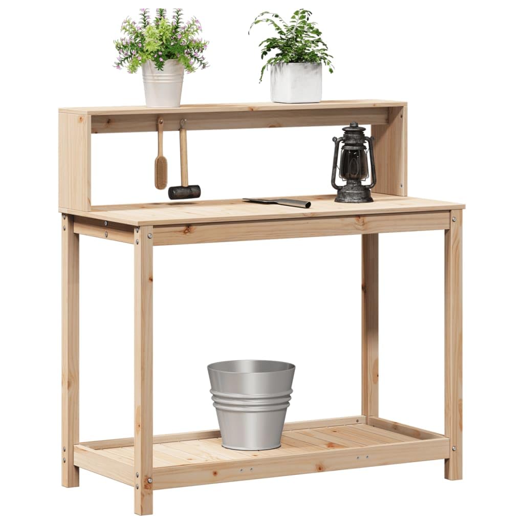 Stół na rośliny z litego drewna sosnowego, 108 x 50 x 109,5 cm, z półkami, do ogrodu, na balkon, taras i do wnętrz, wytrzymała drewniana rama, uniwersalna półka na doniczki i rośliny