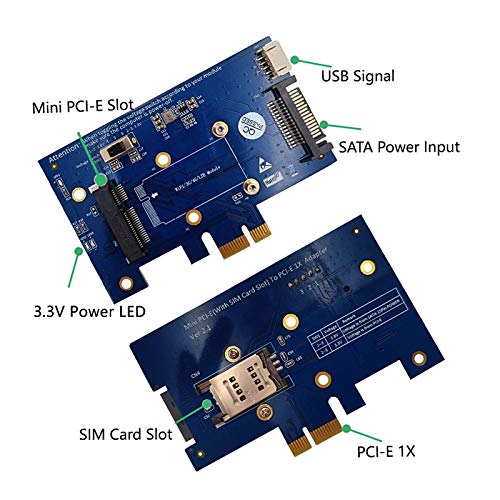 Adaptador de tarjeta de escritorio con ranura SIM, adaptador Mini PCIe a PCIe 1X, soporte para tarjeta de red combo, antena doble banda 2.4GHz 5GHz miniatura 3