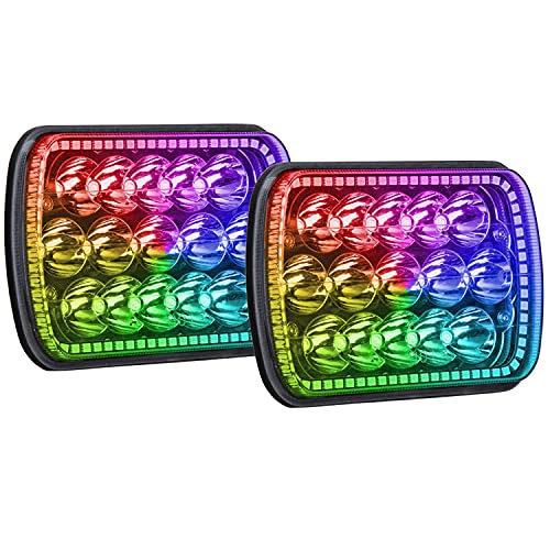 Nicoko 45w 7x6 RGB Chasing Headlights ,5x7 Led headlights High/Low Beam with Bluetooth Music &Remote control over 300 Flashing Modes for Xj Yj Off-road with H4 Plug Pack 2