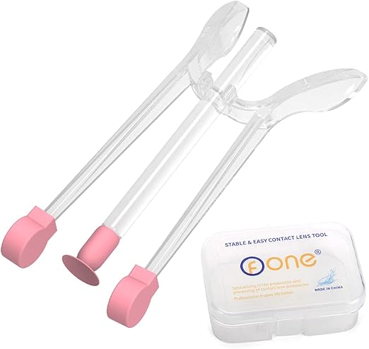 ofone Contact Lens Remover Tool for Soft Lenses, Contact Lens Applicator with Tweezers and Case, Portable Contacts Inserter and Removal for Traveling (Pink)