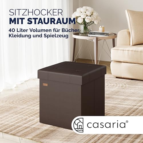 CASARIA® Hocker mit Stauraum Braun Faltbar Deckel Kunstleder Gepolstert 38x38cm Klein Schlafzimmer Wohnzimmer Flur Sitzhocker Fußhocker… – Ansicht 2