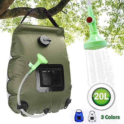 Wassertaschen 20L Outdoor Camping Wandern Solar Duschenbeutel Heizung Camping Dusche Klettern Hydratation Tasche Schlauch Umschaltbare Duschkopf Campingdusche 492 (Color : 20L White)