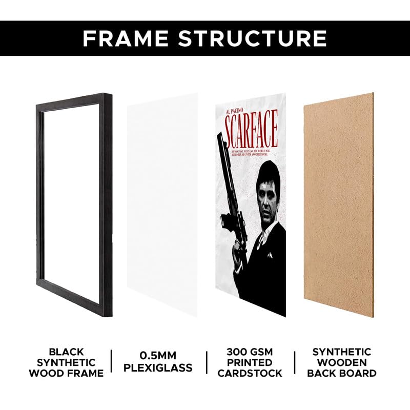 Image of Vintage Crime Movie Style Premium Framed Wall Poster (12x18 Inch) | Black & White Gangster Wall Art with Gun | Retro Noir Decor for Man Cave, Bedroom, Office, Bar & Entertainment Room | Ready-to-Hang Frame