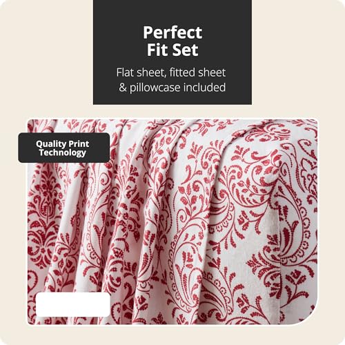 Image of Tahari Home Brushed Flannel 3-Piece Bedding Set, Twin, Damask Red