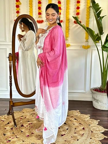 Image of Shiv Textiles Women's Chanderi Silk Embroidered Kurta Pant Dupatta Set(JDA-Kanika-White-M)