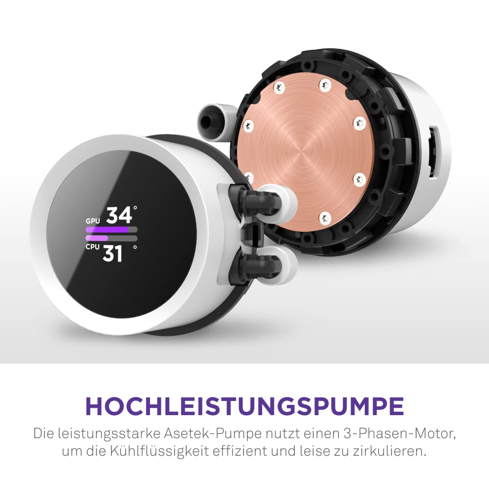 Nzxt Kraken Serie – AIO CPU-Flüssigkeitskühler – Anpassbares LCD-Display – Hochleistungs-Lüfter – Kompatibel mit Intel® & AMD® Sockel – 280 RGB – Weiß – Bild 4