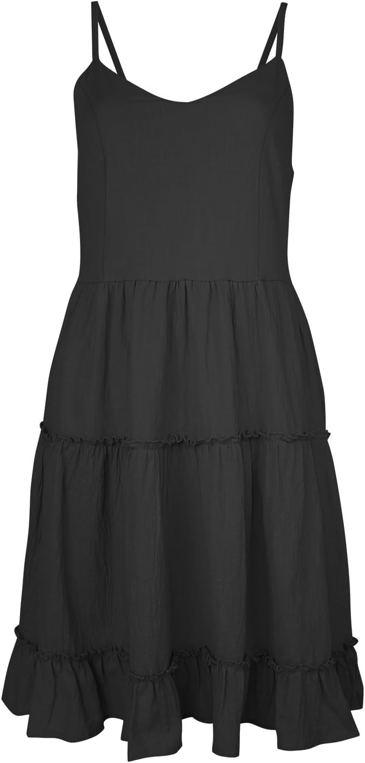 FANCYINN Women Floral Casual Tiered Mini Dresses Spaghetti Strap V Neck Backless A Line Swing Short Dress with Pockets - Image 4