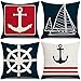 LAXEUYO Juego de 4 Cojin Fundas 45x45 cm, Barco Timón Velero Ancla Algodón Lino Decorativa Hogar Almohadas Fundas para Sofá Cama Decoración para Hogar