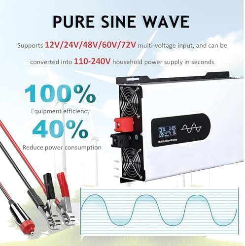5000W-10000W Solar Inverter, Hybrid Pure Sine Wave Inverter DC 12V/24V/48V to AC 110V/220V, Perfect for Home & RV, 8000W High Efficiency Power Converter