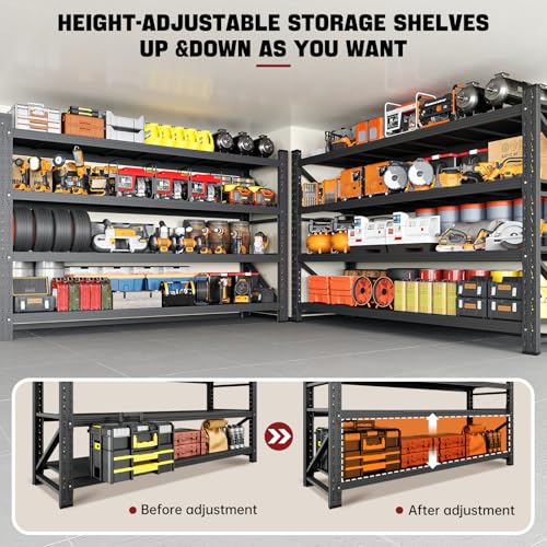 Image of RAVIGIN 5000LBS Storage Shelves,60 inch W Garage Shelving Heavy Duty Metal Adjustable Garage Shelves, Shelving Units Industrial Shelving for Warehouse,60 inch W x 24 inch D x 70 inch H,Black