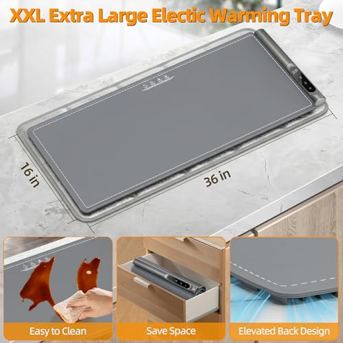 Newise Warming Mat for Food, 6 Temp & Timer, Extra Large 36”x 16", Gray - Image 3