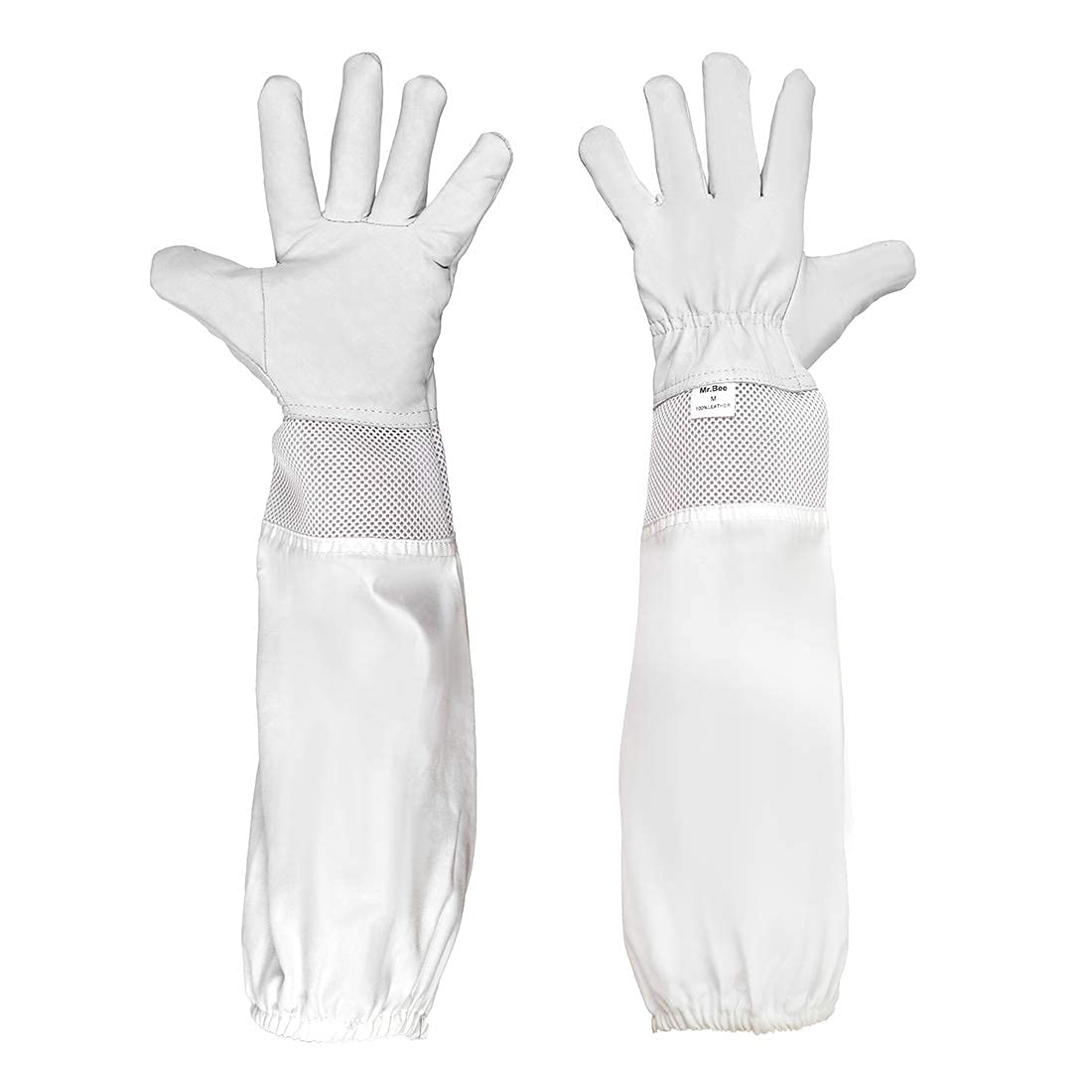 Mr.Bee Beekeeping Supply Goatskin Leather Beekeeper Gloves with Vent Long Canvas Sleeve & Elastic Cuff M