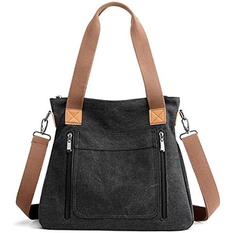 Women's Canvas Tote Handbags Vintage Casual Shoulder Work Bag Crossbody Purses black Size: One Size Cover