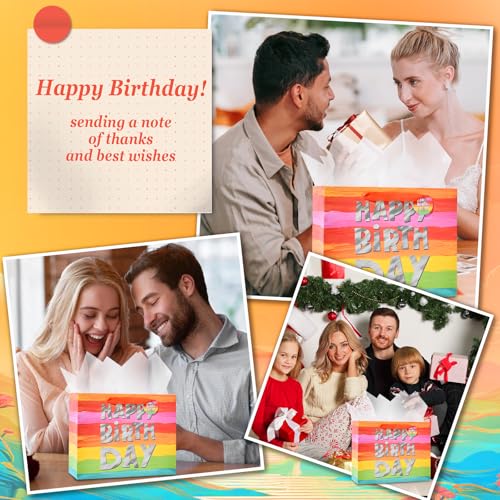 Image of Powbrace 13 inch Colorful Happy Birthday Gift Bags with with Tissue Paper and Greeting Card for Party,Happy Birthday Gift Bag for Men Women,Gift Bags Medium size (1 PCS Colorful)