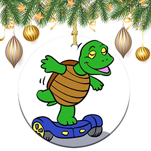 Weihnachtsdekoration, lustige Schildkröte reitet auf Hoverboard, Weihnachtsbaum, rund, Keramik, Andenken, Dekoration