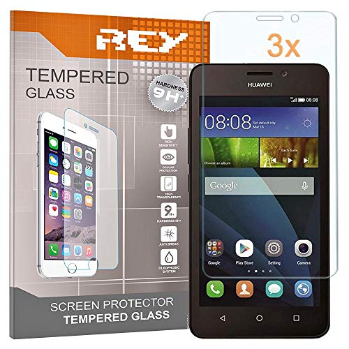 REY 3X Protector Pantalla para Huawei Ascend Y635, Cristal Vidrio Templado Premium