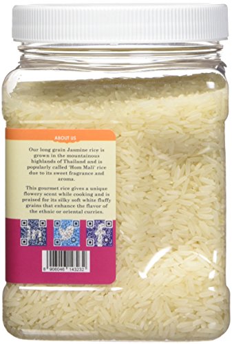 Pride Of India - Thai White Jasmine Rice - Fragrant Hom Mali Rice, 1.5 Pound Jar #TOP1
