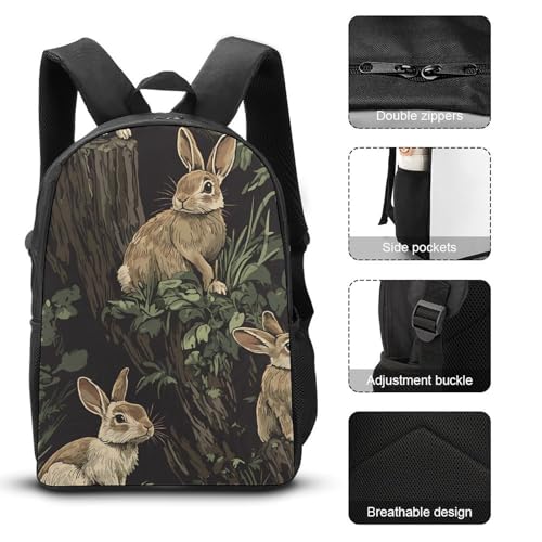 Fall Hunt Rabbits on Tree Stumps Large Travel Backpacks Carry on Backpack Weekender Bag with 2 Storage Pockets for Men And Women3