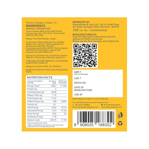 Image of Getaway Mango Cheesecake Ice Cream Jar, 4g Protein, Less Than 2g Added Sugar, Cookie Base, 80g