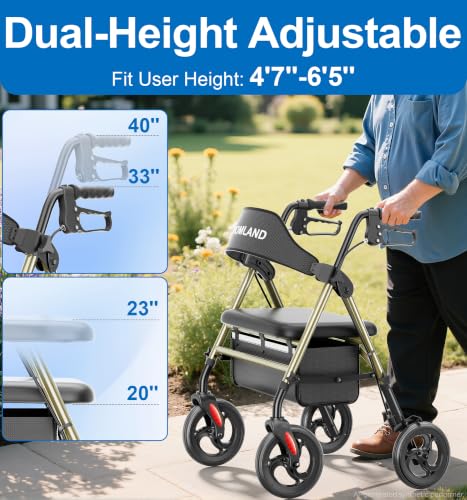 Image of HOMLAND Bariatric Walkers for Seniors with Seat, 500lb Heavy-Duty Rollator
