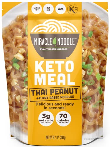 Miracle Noodle Thai Peanut Noodles – Plant Based Thai Peanut Noodles Shirataki, Konjac Noodles, Gluten Free, Non GMO Noodles, Vegan, Low Calorie Noodles, Low Carb Noodles, Grain Free – 9.2 Oz, 6-Pack