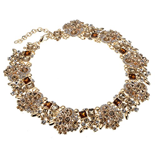 Jerollin Tawny Crystal Rhinestone/Pearl Statement Chain Necklace, Vintage Choker Bib Pendant Necklace Bohemian Bling Tassel Collar Statement Necklace for Evening Party