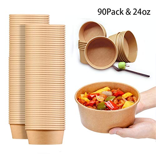 24 Oz Large Paper Bowls, 90 Pack Disposable Soup Bowls Plastic Free Party